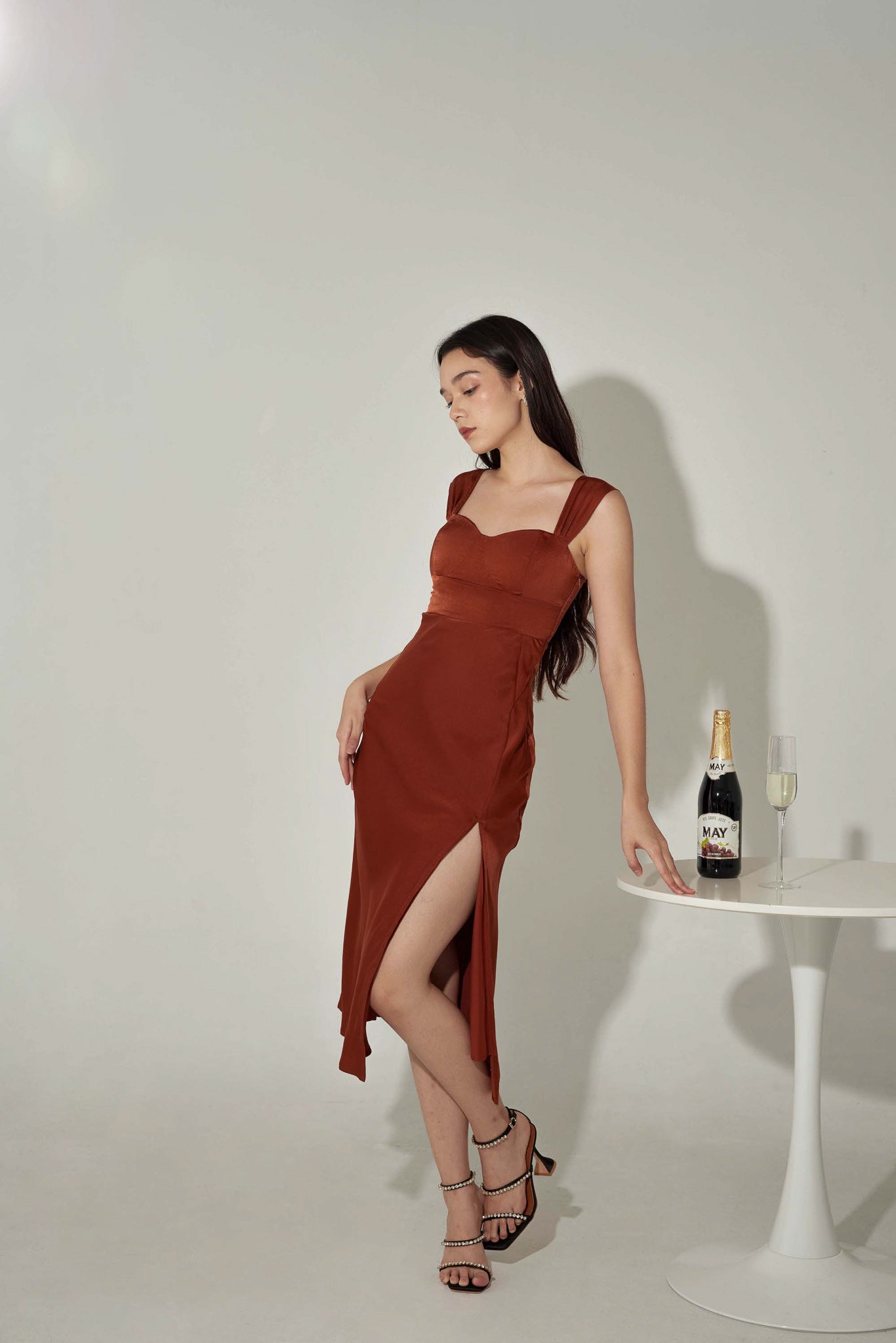 Lola Padded Satin Midi (Rust)