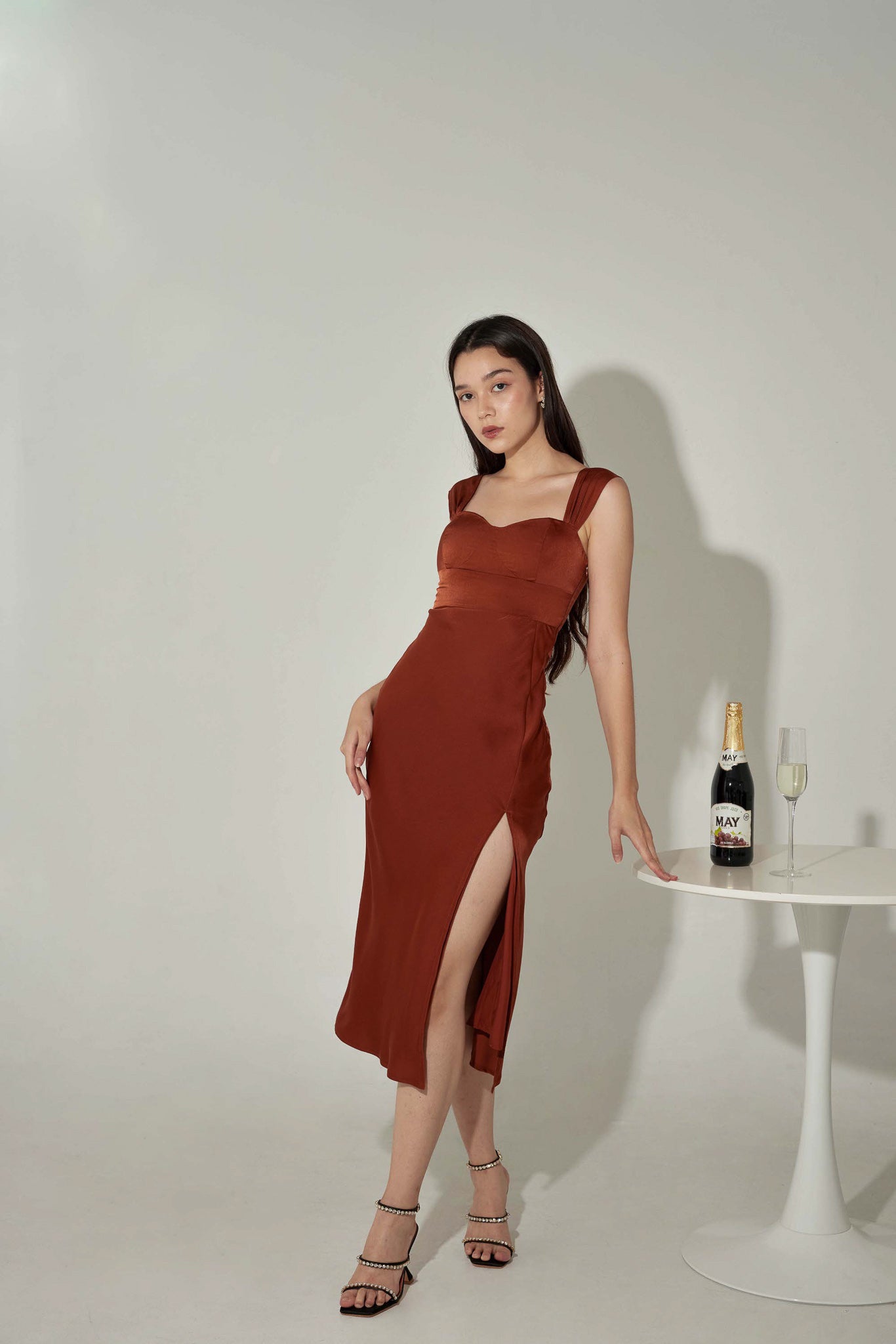 Lola Padded Satin Midi (Rust)