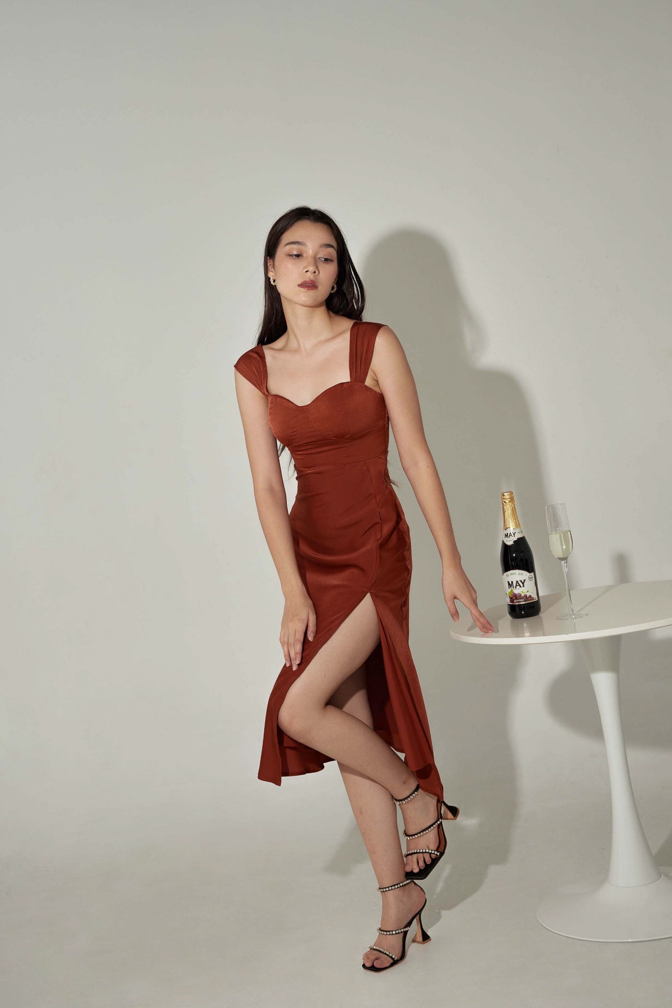 Lola Padded Satin Midi (Rust)