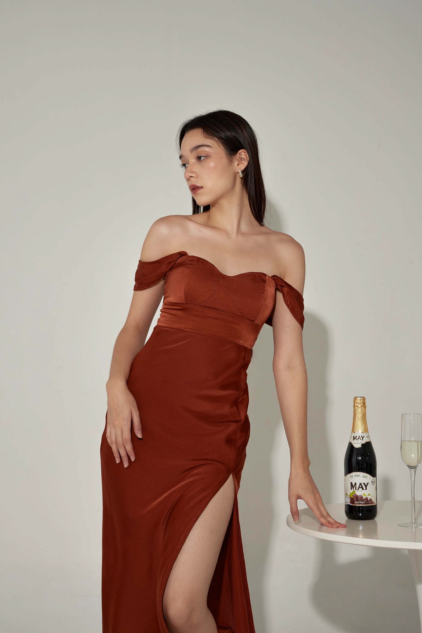 Lola Padded Satin Midi (Rust)