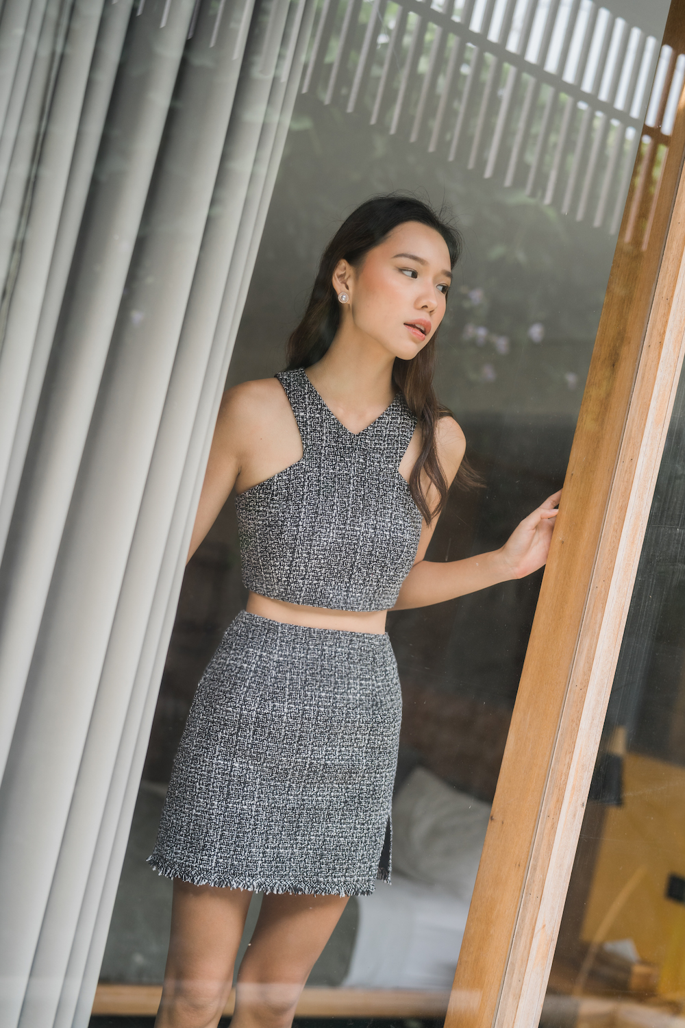 Harper Tweed Cross Top (Black)