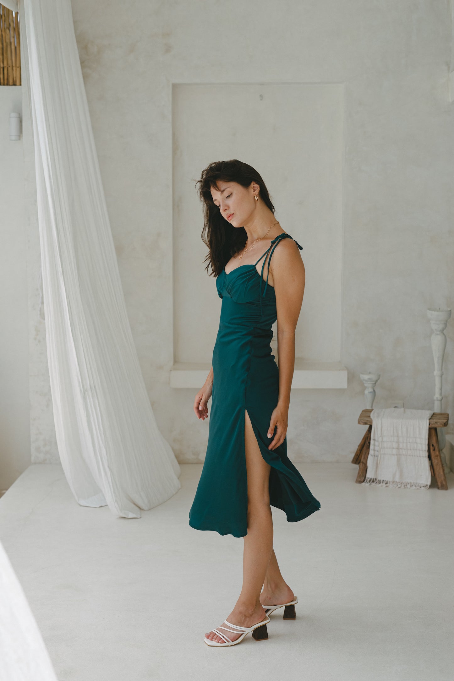 Juliet Padded Satin Midi (Forest)