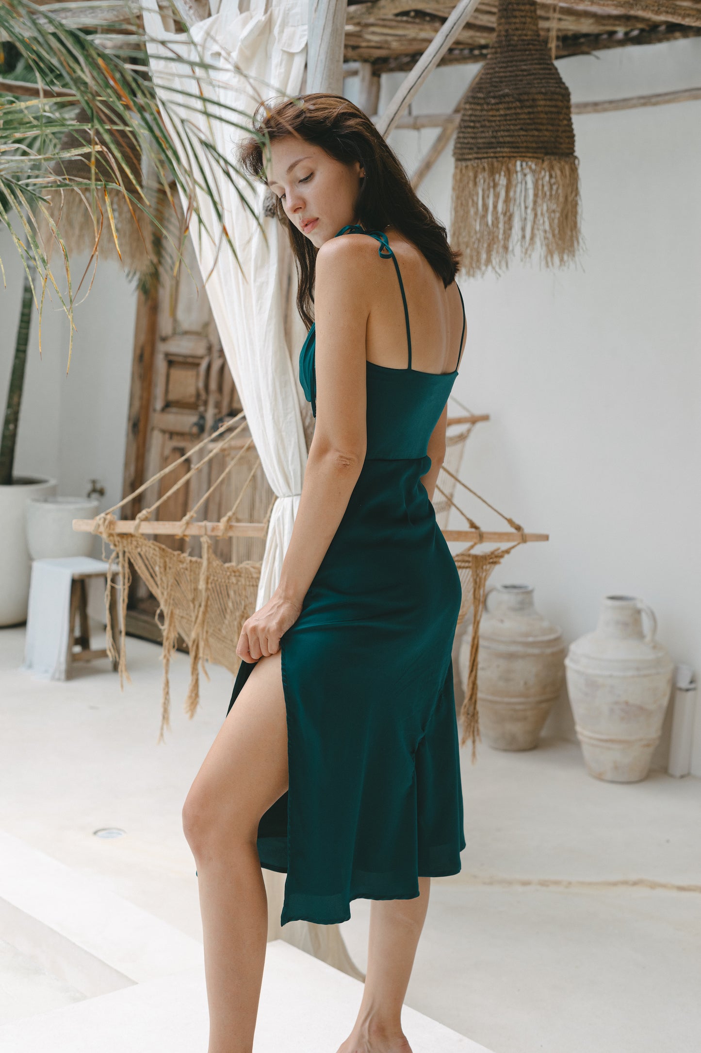 Juliet Padded Satin Midi (Forest)